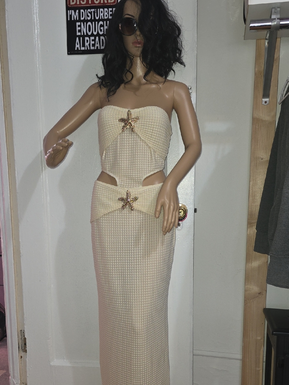 SHEIN Cream Strapless Maxi Dress with Starfish Accents
